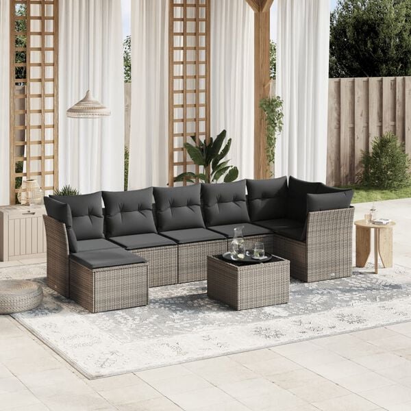 vidaXL 7 Piece Garden Sofa Set with Cushions Grey Poly Rattan