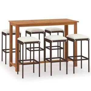 vidaXL 7 Piece Garden Bar Set with Cushions Brown