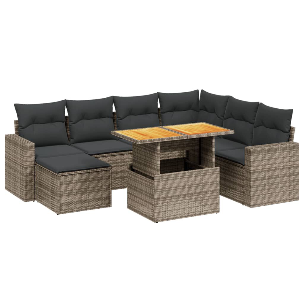 vidaXL 8 Piece Garden Sofa Set with Cushions Grey Poly Rattan