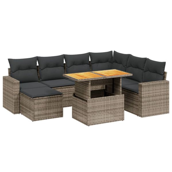 vidaXL 8 Piece Garden Sofa Set with Cushions Grey Poly Rattan