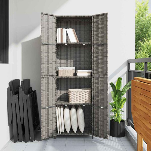 vidaXL Garden Storage Cabinet Grey 59x40x180 cm Poly Rattan