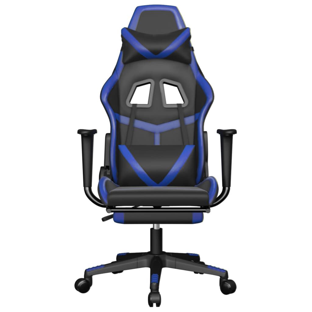 vidaXL Gaming Chair with Footrest Black and Blue Faux Leather
