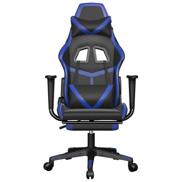 vidaXL Gaming Chair with Footrest Black and Blue Faux Leather