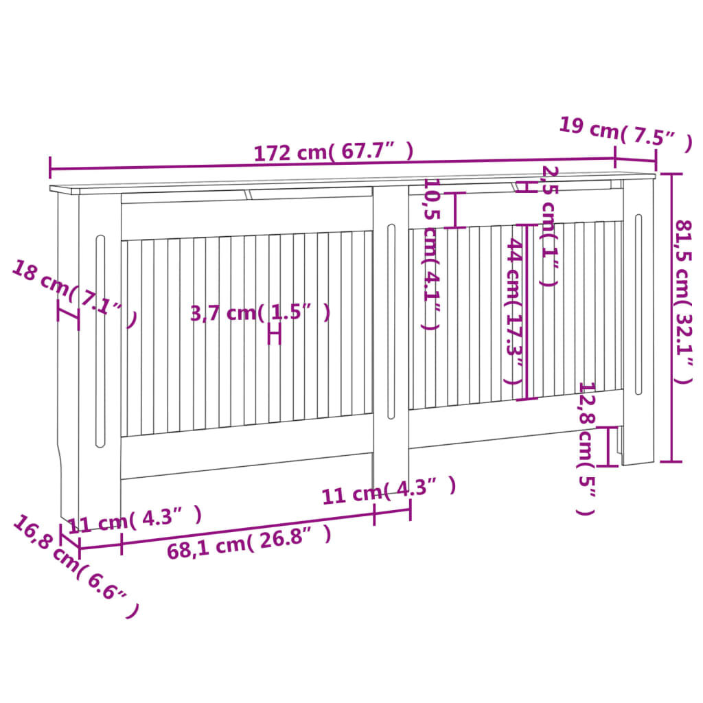 vidaXL Radiator Cover 172x19x81.5 cm MDF