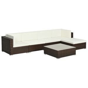 vidaXL 6 Piece Garden Lounge Set with Cushions Poly Rattan Brown