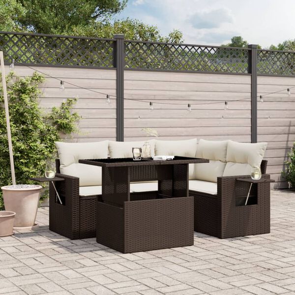 vidaXL 5 Piece Garden Sofa Set with Cushions Brown Poly Rattan