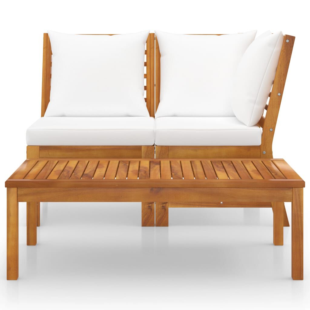vidaXL 3 Piece Garden Lounge Set with Cream Cushion Solid Acacia Wood