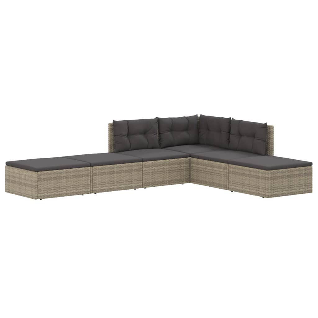 vidaXL 6 Piece Garden Lounge Set with Cushions Grey Poly Rattan