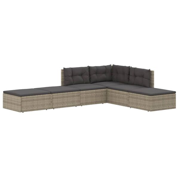 vidaXL 6 Piece Garden Lounge Set with Cushions Grey Poly Rattan