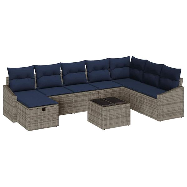 vidaXL Garden Sofa Set with Cushion with Storage 9 pcs Poly Rattan