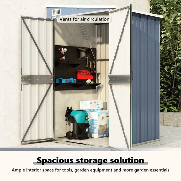 vidaXL Wall-mounted Garden Shed Grey 118x100x178 cm Galvanised Steel