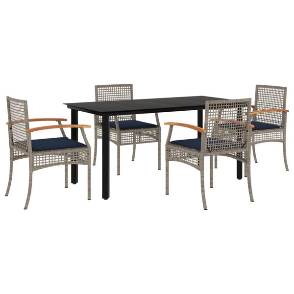 vidaXL 5 Piece Garden Dining Set with Cushions Grey Poly Rattan