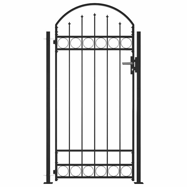 vidaXL Fence Gate with Arched Top and 2 Posts 105x204 cm Black