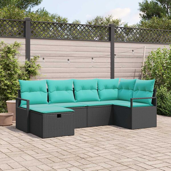 vidaXL 6 Piece Garden Sofa Set with Cushions Black Poly Rattan