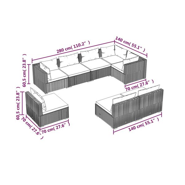 vidaXL 8 Piece Garden Lounge Set with Cushions Poly Rattan Black