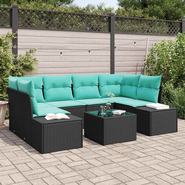 vidaXL Garden Sofa Set 8 pcs Black and Turquoise Poly Rattan