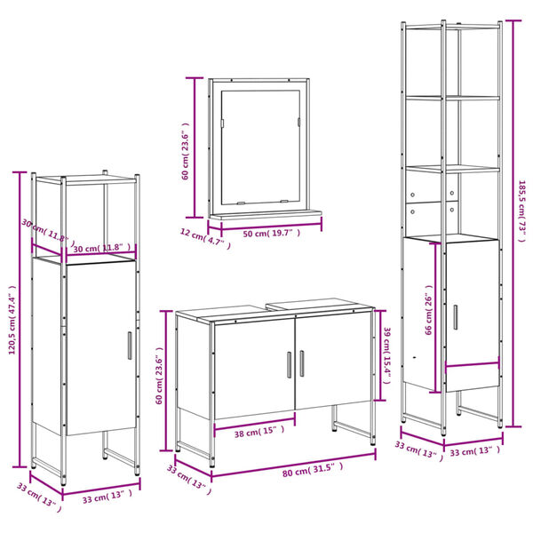 vidaXL 4 Piece Bathroom Cabinet Set Smoked Oak Engineered Wood