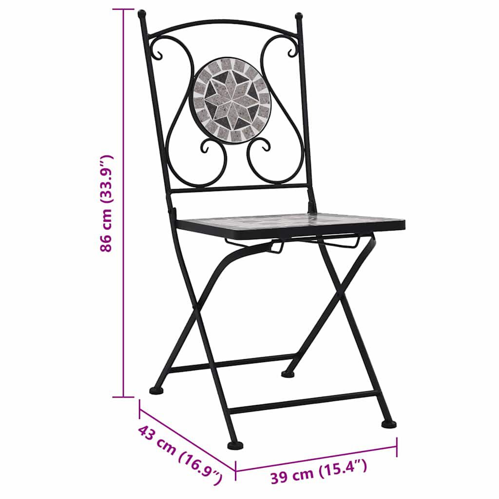 vidaXL Mosaic Bistro Chairs 2 pcs Grey