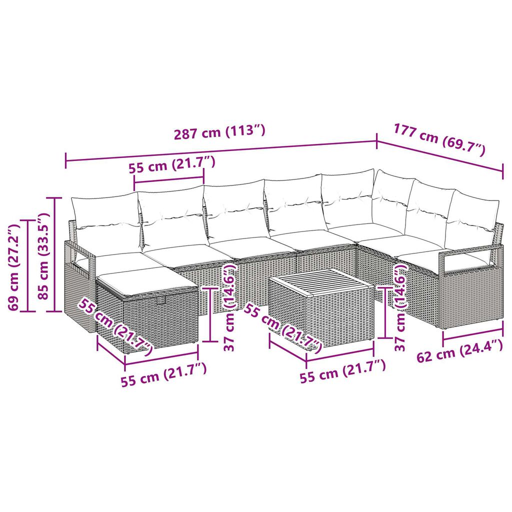 vidaXL 9 Piece Garden Sofa Set with Cushions Black Poly Rattan