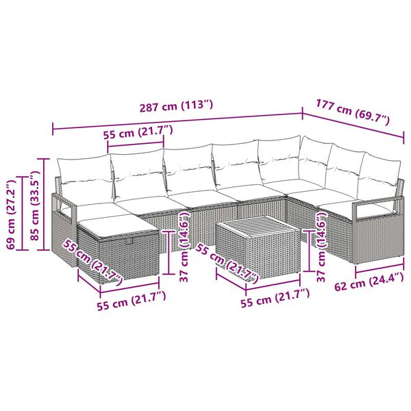 vidaXL 9 Piece Garden Sofa Set with Cushions Black Poly Rattan