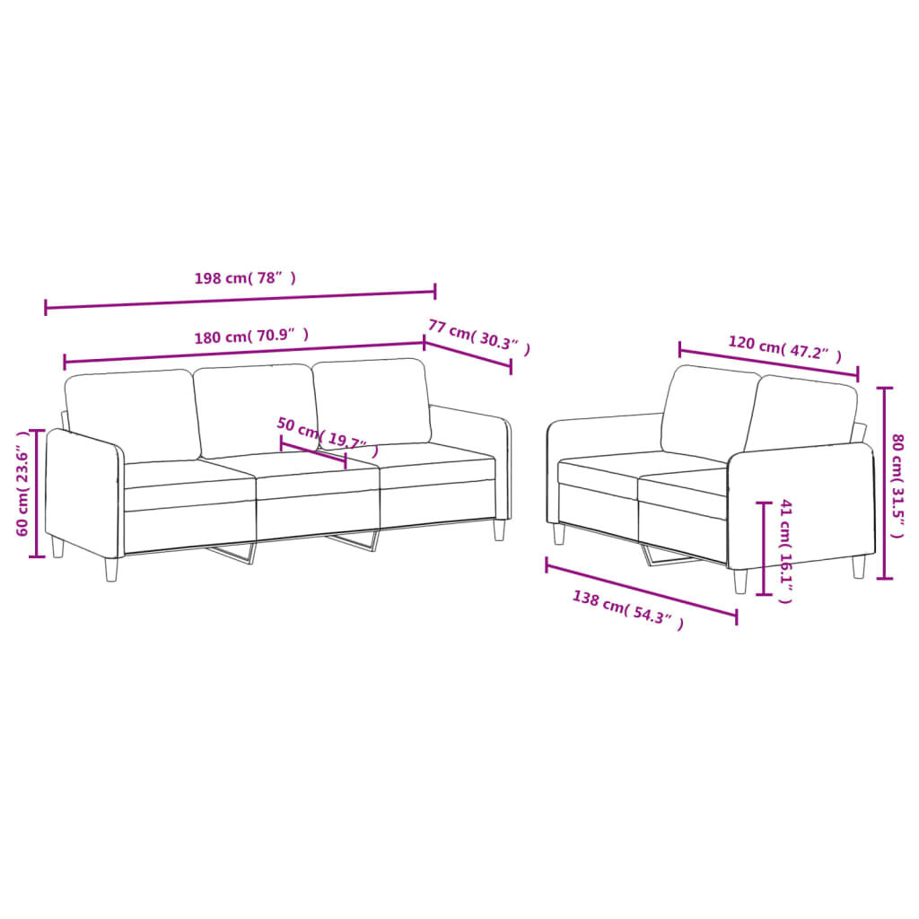 vidaXL 2 Piece Sofa Set Light Grey Velvet