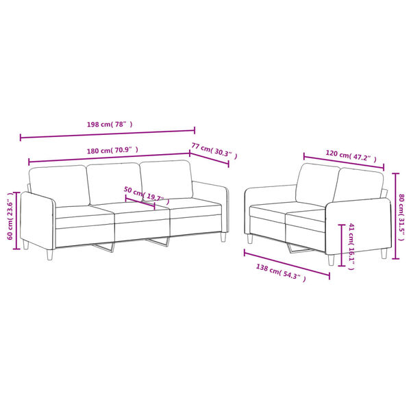 vidaXL 2 Piece Sofa Set Light Grey Velvet