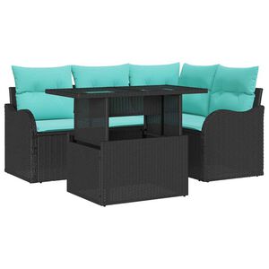 vidaXL Garden Sofa Set with Cushion Manual 5 pcs Black Poly Rattan