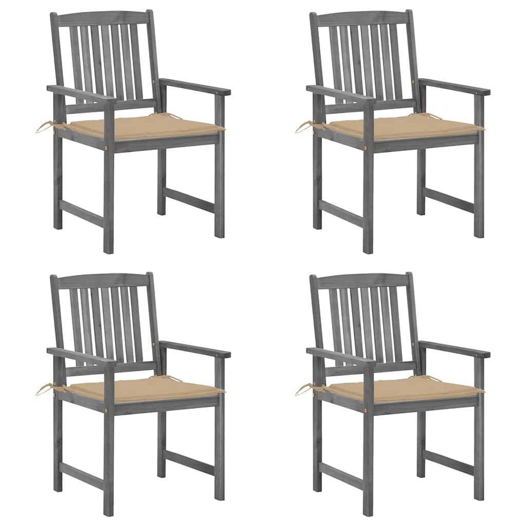 vidaXL Garden Chairs with Cushions 4 pcs Grey Solid Acacia Wood