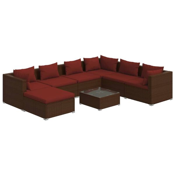 vidaXL 8 Piece Garden Lounge Set with Cushions Poly Rattan Brown