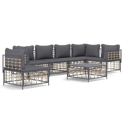 vidaXL 7 Piece Garden Lounge Set with Cushions Anthracite Poly Rattan