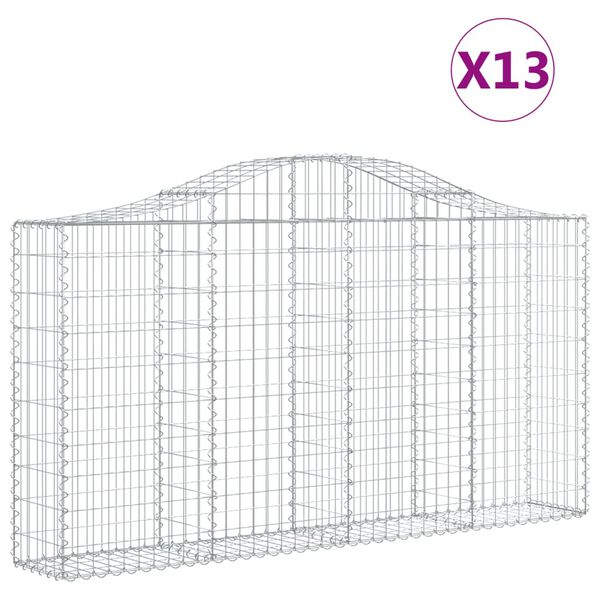 vidaXL Arched Gabion Baskets 13 pcs 200x30x100/120 cm Galvanised Iron