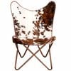 vidaXL Butterfly Chair Brown and White Real Cowhide Leather