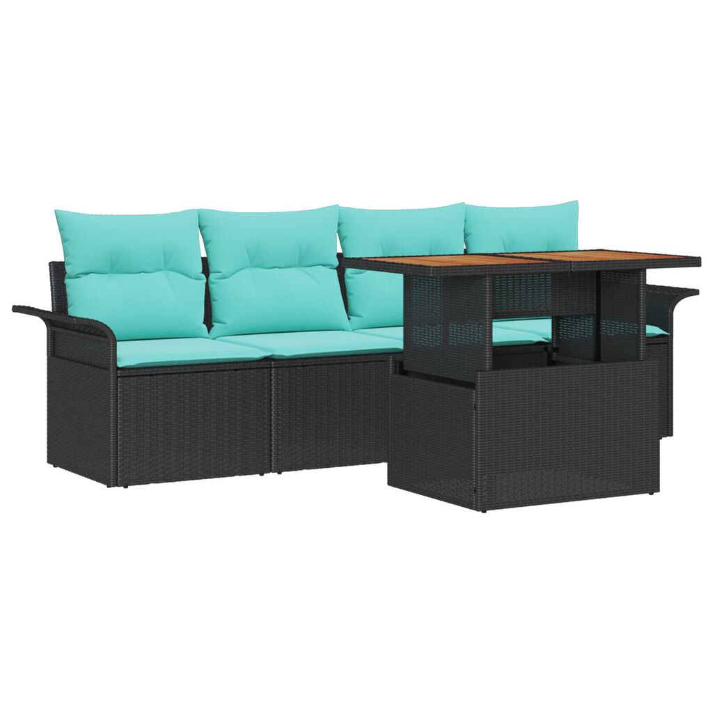 vidaXL 5 Piece Garden Sofa Set with Cushions Black Poly Rattan