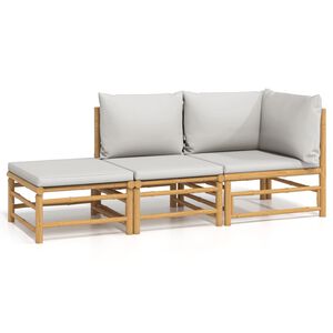 vidaXL 3 Piece Garden Lounge Set with Light Grey Cushions Bamboo
