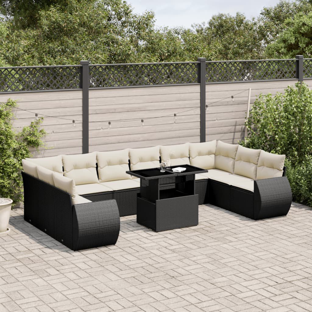 vidaXL 11 Piece Garden Sofa Set with Cushions Black Poly Rattan