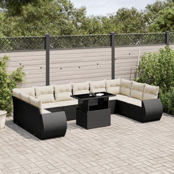 vidaXL 11 Piece Garden Sofa Set with Cushions Black Poly Rattan