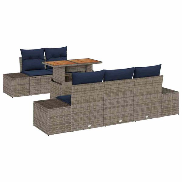 vidaXL Garden Dining Set with Cushion 6 pcs Grey and Navy