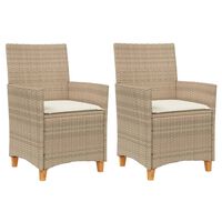 vidaXL Garden Chairs with Cushions 2 pcs Beige Poly Rattan&Solid Wood