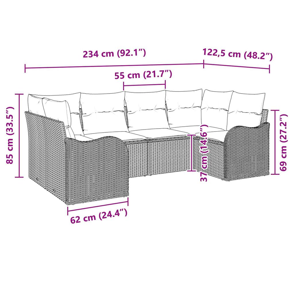 vidaXL 6 Piece Garden Sofa Set with Cushions Grey Poly Rattan