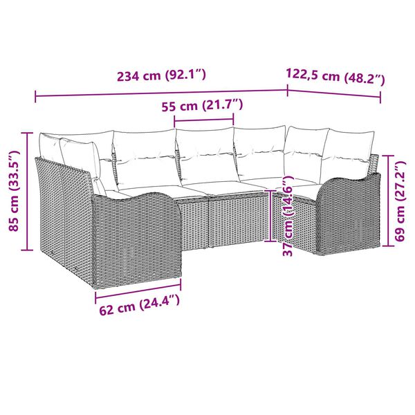 vidaXL 6 Piece Garden Sofa Set with Cushions Grey Poly Rattan