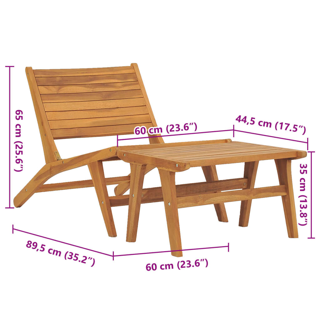 vidaXL Garden Chair with Footrest Solid Teak Wood