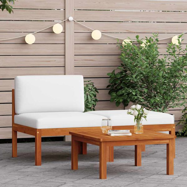 vidaXL 3 Piece Garden Lounge Set with Cushions Wood Acacia&Rope