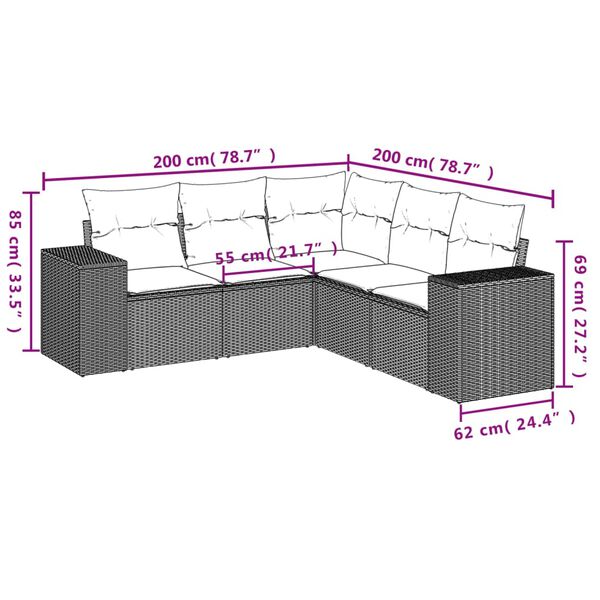 vidaXL 5 Piece Garden Sofa Set with Cushions Black Poly Rattan