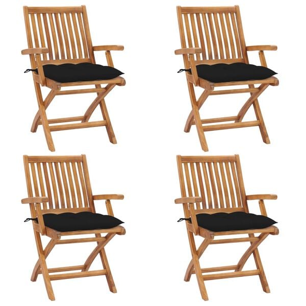 vidaXL Folding Garden Chairs with Cushions 4 pcs Solid Teak Wood