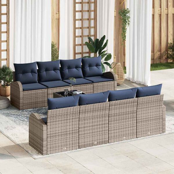 vidaXL Sofa Set 9 pcs Grey and Blue Polyester