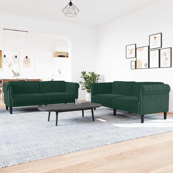vidaXL 3 Piece Sofa Set Dark Green Velvet