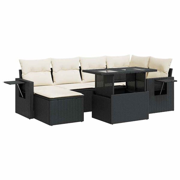 vidaXL 7 Piece Garden Sofa Set with Cushions Black Poly Rattan