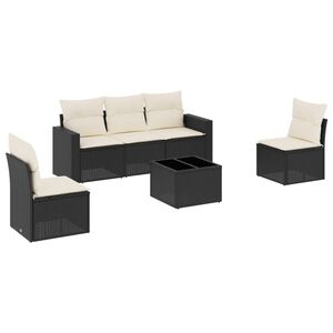 vidaXL 6 Piece Garden Sofa Set with Cushions Black Poly Rattan