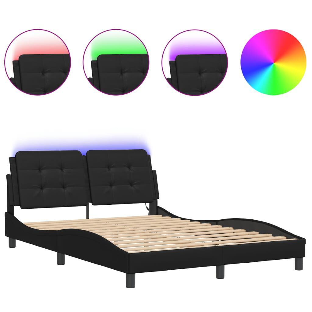 vidaXL Bed Frame with LED without Mattress "Zadar" Black 137x190 cm Double