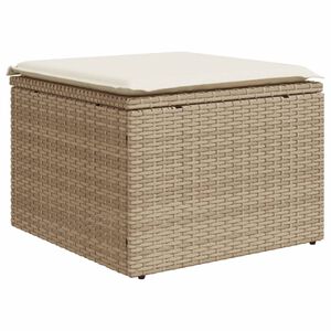 vidaXL Garden Stool with Cushion Beige 55x55x37 cm Poly Rattan